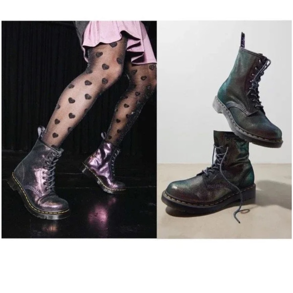 Dr. Martens 1460 Disco Iridescent Suede Combat Party Boots, Purple, size 7